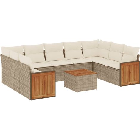 Maison Exclusive - Set Divano da Giardino 10 pz con Cuscini Beige in Polyrattan (1/5)