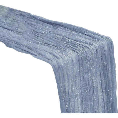 Chemin de table en gaze, napperon en gaze, idéal pour une baby shower ou toute autre décoration événementielle. Apportez une touche d'élégance à votre intérieur. Bleu brume. (1/5)
