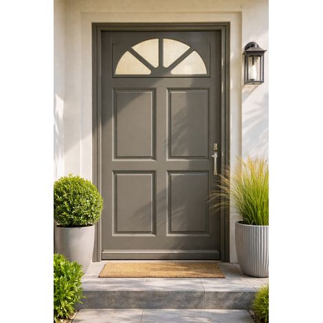Porte D'entrée Bois Vitrée Fiacre Gris Quartz, H215 X L90 Cm Côte Tableau P.gauche Gd Menuiseries