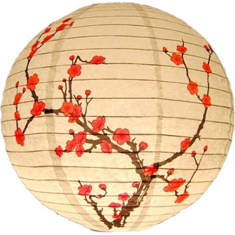 Abat-jour en papier blanc à suspendre - Décoration orientale - Fleur de prunier - Fabrication soignée - Cadeau chinois volant (1/4)