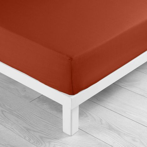 Drap-housse 2 personnes 180 x 200 cm coton 57 fils LINA Terracotta – Bonnet 30 cm