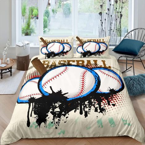 Baseball Parure de Lit 140x200cm Sports Theme Sets de Housse de Couette pour Enfants Adolescents 3D Ball Housse de Couette Respirant Baseball Games Décor de Chambre - 140 x 200 cm (1/5)