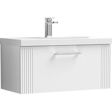 Belvide Partial Fluted 1 Drawer Wall Hung Vanity Unit with 1 Tap Hole Thin-Edge Basin- 800mm - Satin White (1/4)