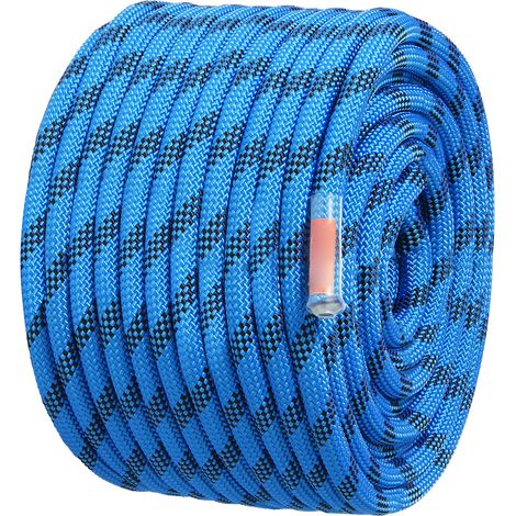 Mophorn 12,7 mm statisches Kletterseil – 38 m (125 Fuß), 30 kN Spannung, blaues Faserseil mit Stahl-Karabinerhaken für Outdoor-Klettern, Abseilen, Flucht und Feuerrettung