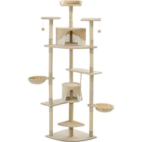Árbol para gatos rascador caseta para gatos juguete de sisal de peluche 203 cm beige y blanco 3702121