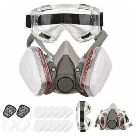 Demi-masque respiratoire réutilisable 6200 masque à gaz 1 masque + 1 masque pour les yeux + 2 cartouches filtrantes + 2 bouchons filtrants + 10 tampons filtrants (1/4)
