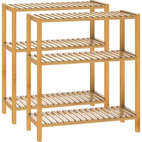 CASARIA® 2x Badezimmer Regal Stehend Bambus Holz 3 Ablagen 30kg Belastbarkeit Badregal Schmal Küche Flur Büro Beistellregal Holzregal Klarlack 58x26cm 2x