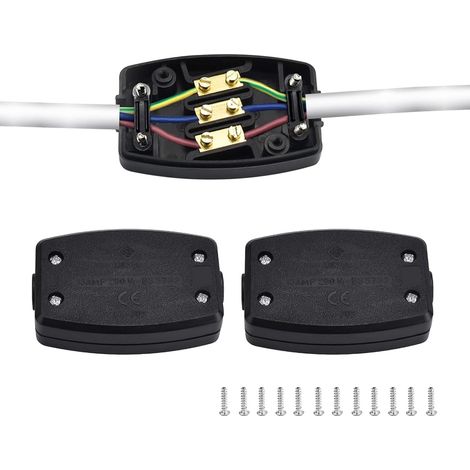 2Pcs Electrique Boîte de Jonction à 3 pôles Connecteur de Câble électrique Boîtier de Raccordement - Noir (1/5)