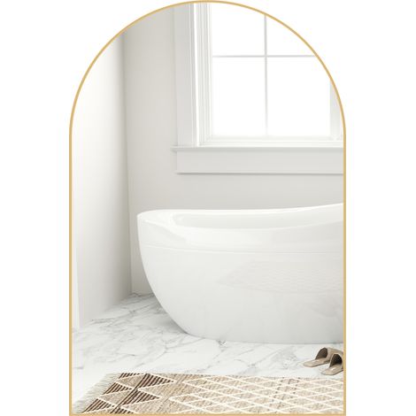 Miroir mural arqué cadre alliage aluminium 60x90 cm salle bain chambre entrée