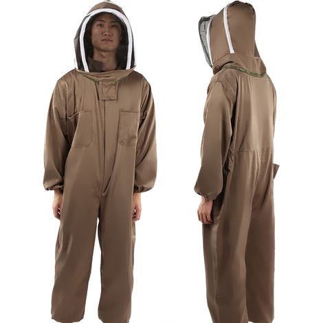 Combinaison de protection respirante pour apiculteurs, blouse avec fermeture éclair, marron clair, taille L (1/5)