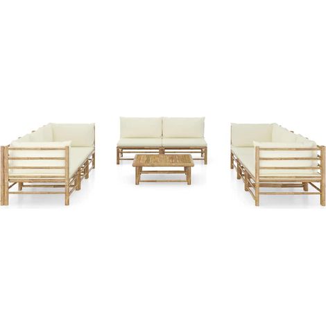 Maison Exclusive - Set Divani da Giardino 9 pz con Cuscini Bianco Crema in Bambù (1/5)