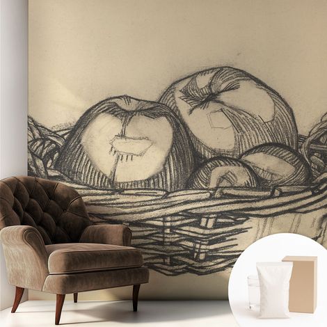 Tapete Vliestapete mit Kleber - trendige Wanddeko - elegant Fototapete für Wohnzimmer - Schlafzimmer Obstkorb 250x250 cm (1/5)