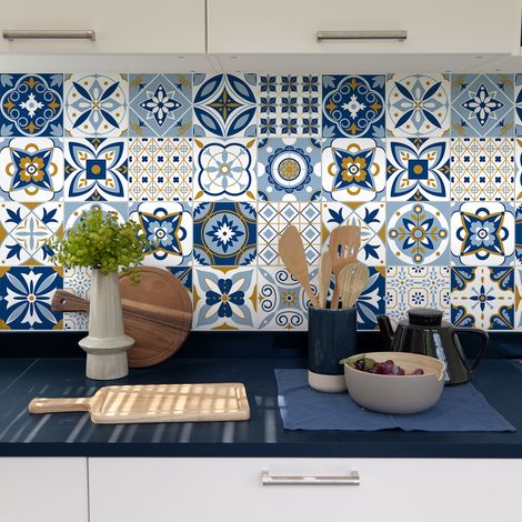 Sticker Mural Carrelage adhésif Cuisine Salle de Bain - 9 STICKERS CARRELAGES AZULEJOS LEONEL - 9stickers15x15cm (1/5)