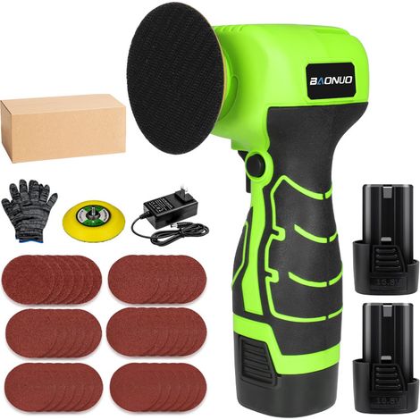 Kit de polissage compact vert – Modèle 2 batteries 1 chargeur – Polisseuse lustreuse sans fil portable pour voiture, dérouillage, ponçage bois, bricolage polyvalent – Mini polisseuse lithium autonome (1/2)