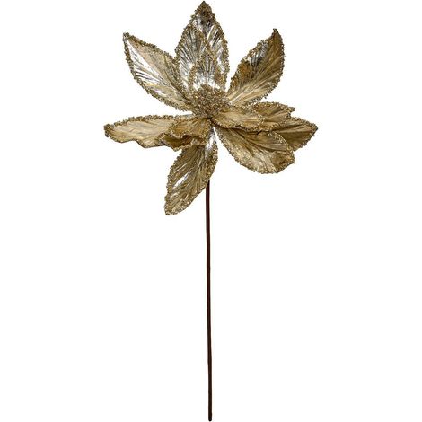 Rama decorativa navideña de poinsettia marrón y dorada, 50 cm de altura - Feeric lights & christmas (1/5)