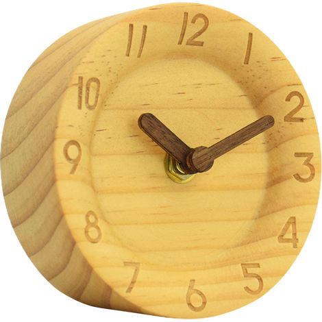 Réveil créatif en bois massif, horloge à aiguilles en bois élégante, petite horloge de table silencieuse, horloge à bûches (1/5)
