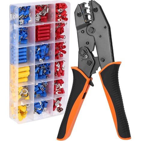 Pinza crimpatrice per 0,5-6 mm², set di terminali con 400 pezzi di terminali Pinza crimpatrice per il collegamento di elettrodomestici, manutenzione dei circuiti dei veicoli arancione-nero