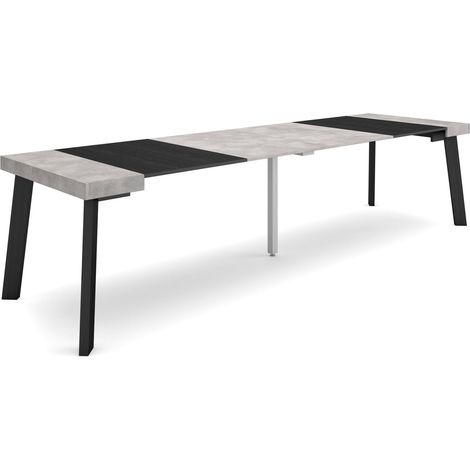 Skraut Home - Table console extensible, Console meuble, 300, Pour 14 personnes, Pieds en bois, Style moderne, Gris Ciment (1/5)