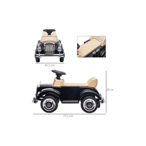 Porteur voiture enfant noir inspiré du style Mercedes-Benz 300 S avec siège et volant pour maison jardin et parc (1/5)
