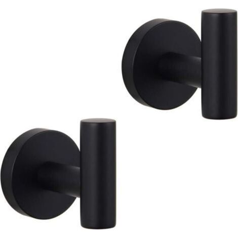 Gancho para abrigos de baño negro mate, acero inoxidable SUS 304, gancho individual para toallas/albornoces, para baño, cocina, estilo hotelero contemporáneo, montaje en pared, paquete de 2 -Crezuo