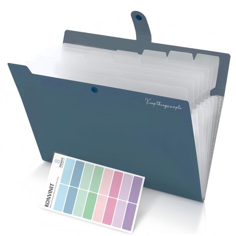 Organiseur de fichiers A4 8 poches extensibles étiquettes colorées grande capacité bleu (1/5)