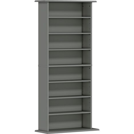 Meuble de rangement CD et DVD 8 casiers avec 6 tablettes ajustables, capacité max 360 CD/185 DVD et Blu-ray, gris (1/5)