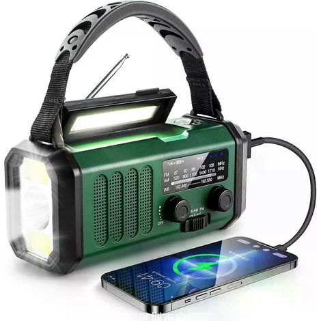 Tragbares Notfallradio mit AM/FM-Empfang, Handkurbel, Solar- und USB-Ladefunktion, LED-Taschenlampe und Powerbank (1/4)