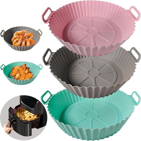 3 paniers en silicone réutilisables pour friteuse à air chaud, alternative au papier sulfurisé, accessoires pour friteuse à air chaud, 20 cm, alternative au papier sulfurisé, languette en silicone pou (1/5)