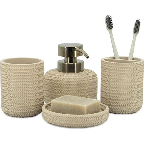 Bathroom Accessory Set - Toothbrush Holder, Soap Dispenser, Vanity Tray, Bathroom Tumbler - Countertop Vanity Organizer (1/2)