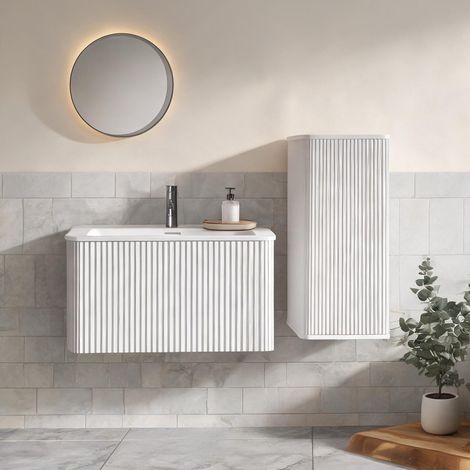 Ensemble de salle de bains avec meuble suspendu et vasque 80 cm (1/5)