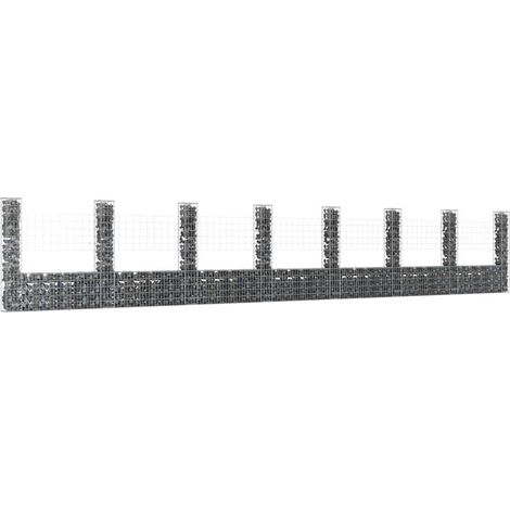 vidaXL Panier de gabion en forme de U avec 8 poteaux Fer 860x20x150 cm (1/5)