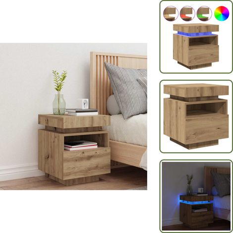 Nachttisch mit LED-Leuchten Artisan-Eiche 40x39x48,5 cm - Nachttisch - Nachttische - Nachttischschrank - Nachtschrank