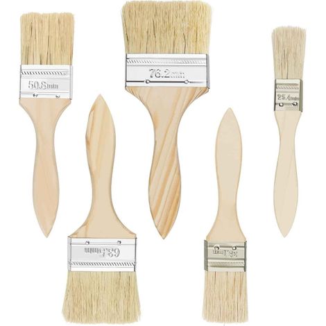 QAZQA Lot de 5 pinceaux à Peinture, Pinceau Plat à Manche en Bois, Pinceau Brillant, pour Peinture, Peinture à l'huile, Teinture, pour clôtures, décoration, Peinture (25,4/38,1/50,8/63,5/76,2 mm) (1/5)