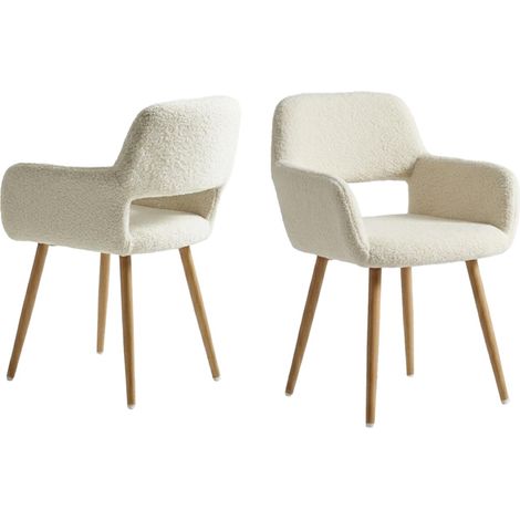 Lot de 2 Chaises de Salle à Manger Fauteuil Assise rembourrée en Sherpa Pieds en métal pour Cuisine Salon Chambre Bureau, Beige (1/5)