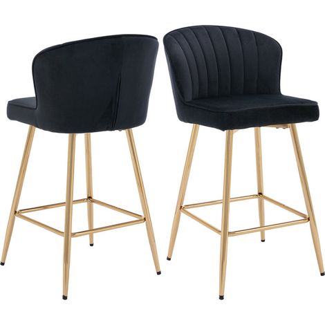 Wahson Tabourets de Bar en Velours, Lot de 2 Chaise de Bar Moderne avec Dossier Velours Tabouret Bar Moderne avec Pied Métal, Noir