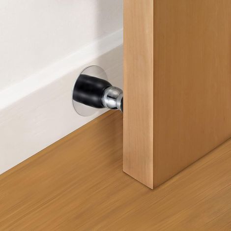 2 butées de porte - Butée de porte magnétique, amortisseur de porte, protection murale en acier inoxydable - avec ruban adhésif et vis - pour la maison et le bureau - 54 x 54 x 47 mm - Noir (1/4)