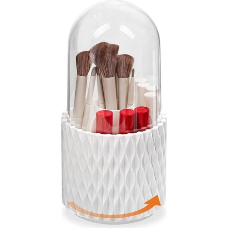 Boîte de rangement pour pinceaux de maquillage à 360° avec couvercle, présentoir cosmétique pour pinceaux, rouges à lèvre (1/4)