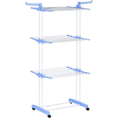 Compact et mobile pour gagner de la place, séchoir à linge tour 4 niveaux pour balcon, salle de bain ou terrasse (1/5)