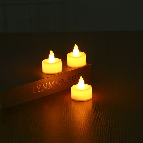 Lot de 12 bougies chauffe-plat LED sans flamme 100 heures avec ampoule vacillante réaliste à piles pour fêtes et fêtes - Jaune chaud H146 (1/4)