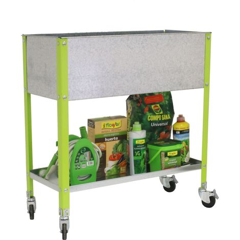 Jardinière avec étagère Simon Rack Urban Top mobile en métal galva verte 90x60cm (1/2)