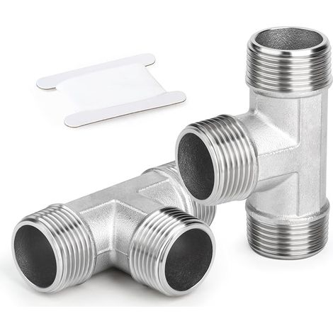 2 Pcs Acier inoxydable 304 3/4" BSP mâle en forme de T 3 voies pour eau/huile/gaz (1/5)
