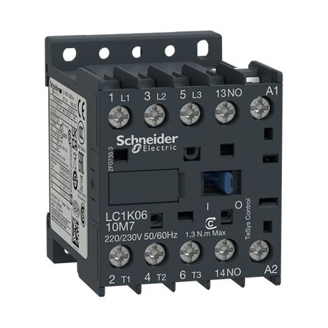 Contactor de potencia TeSy K 3P(3NA) 6A bobina 220..230VCA LC1K610M7 de Schneider