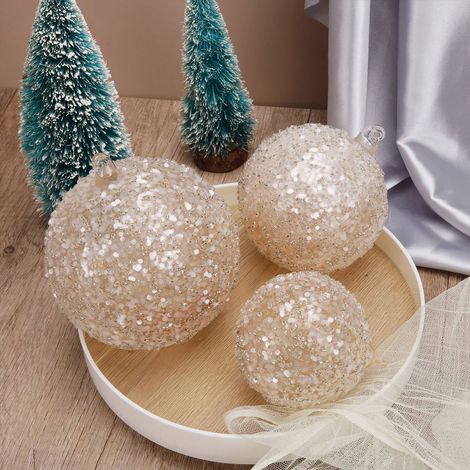 Boule de Noël décorative à paillettes, boules de verre suspendues, idéale pour les mariages, fêtes et festivals.