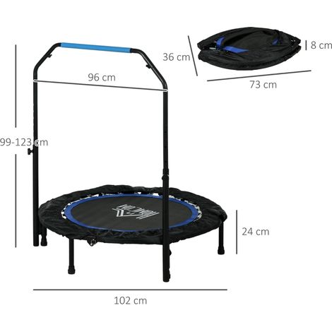 Trampoline de fitness pliable, guidon réglable, Ø102x123H cm, charge max 100 kg, noir et bleu (1/5)