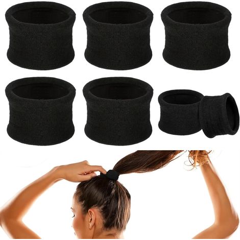 25 Pièces Élastiques Cheveux Noir Grands et Larges en Coton Élastique Cheveux Femme et Fille Chouchou Noir Élastique Sans Métal Anti Dérapant pour Cheveux Épais, Bouclés et Lourds (1/5)