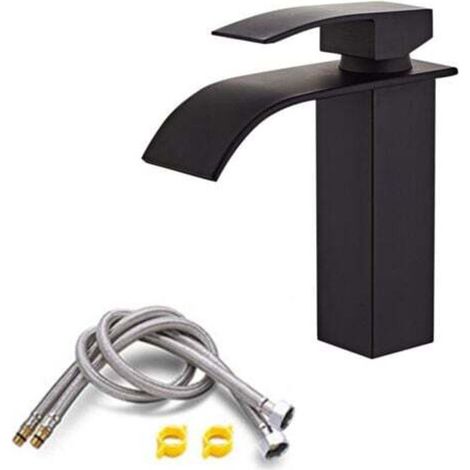 Black Waterfall Basin Mixer Tap with 185mm Spout Height, Black Bathroom Faucet