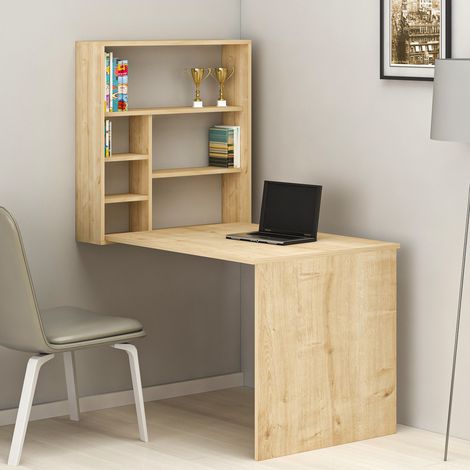 Escritorio Veglio, 5 Estantes, 6 Cajones, con Librería, 59x90x74h cm Marrón (1/4)