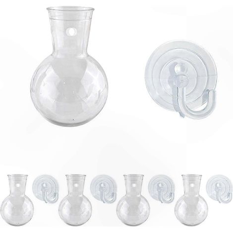 Transparenter, wandmontierter Blumenhalter mit Saugnapfbefestigung, Wanddekoration ohne Bohren, Klarglas, Saugnapfbefestigung, ideal für empfindliche Pflanzen (1/2)