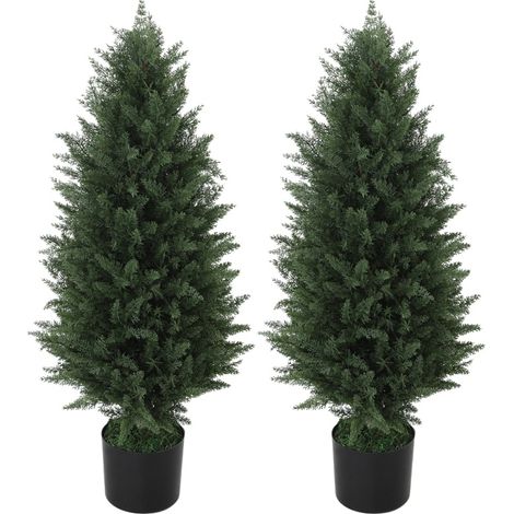 CHICFURN Ciprés artificial 2 piezas 90 cm de plástico verde, UV, interior y exterior (1/5)