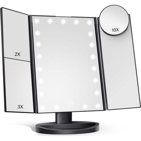 Miroir maquillage noir LED 22 lumières, loupe double puissance 2x/3x, éclairage parfait pour maquillage précis (1/5)